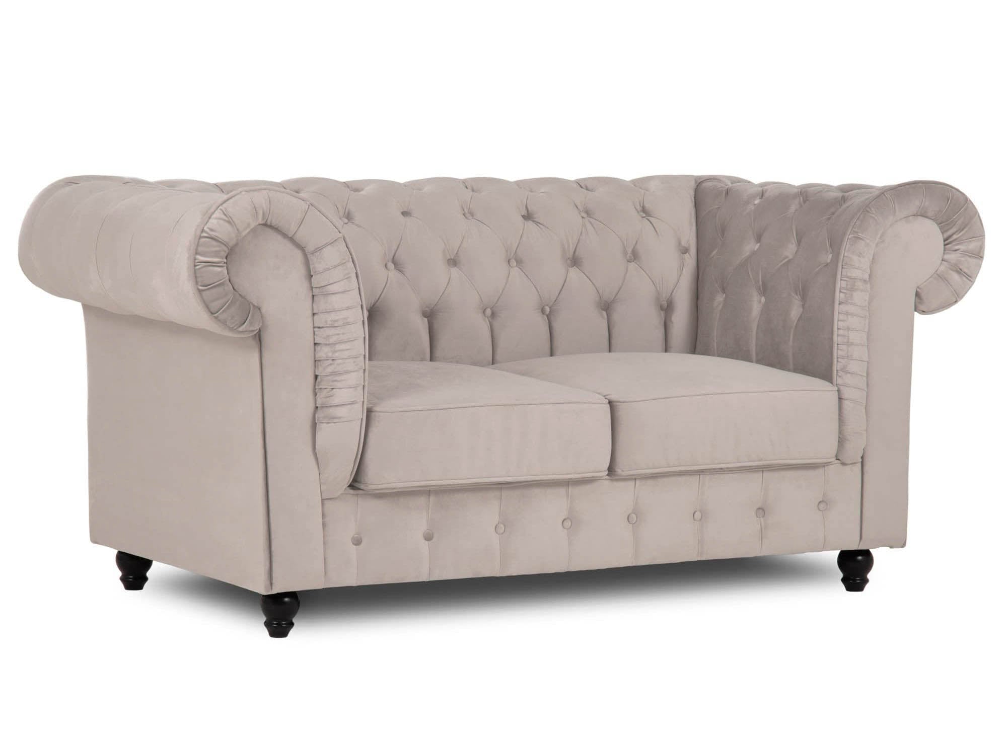 Canapé chesterfield 2 places en velours beige - WILSTON