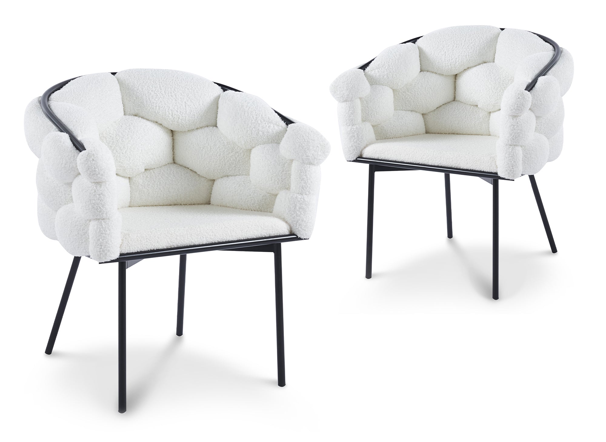 Lot de 2 chaises effet peau de mouton blanc pieds en métal noir CHARLOTTE