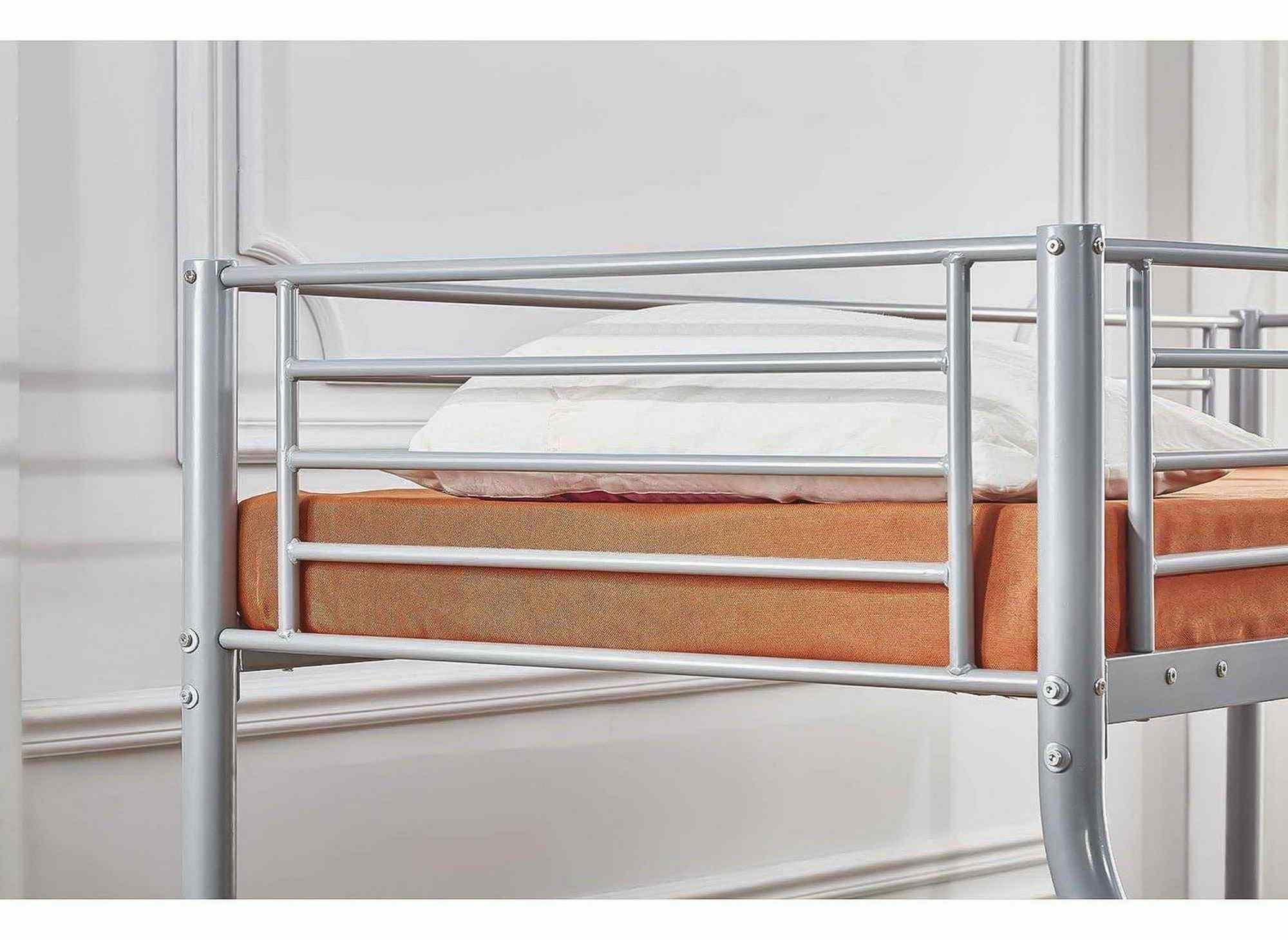 Lit superposé 3 places en métal gris 90 x 190 cm et 140 x 190 cm TRINITY