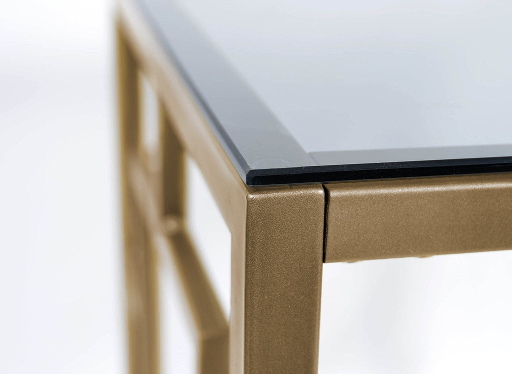 Table basse design en verre noir et métal doré carrée PABLO