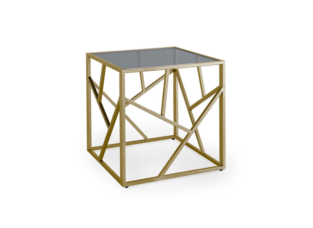 Table basse design en verre noir et métal doré carrée SOLAL