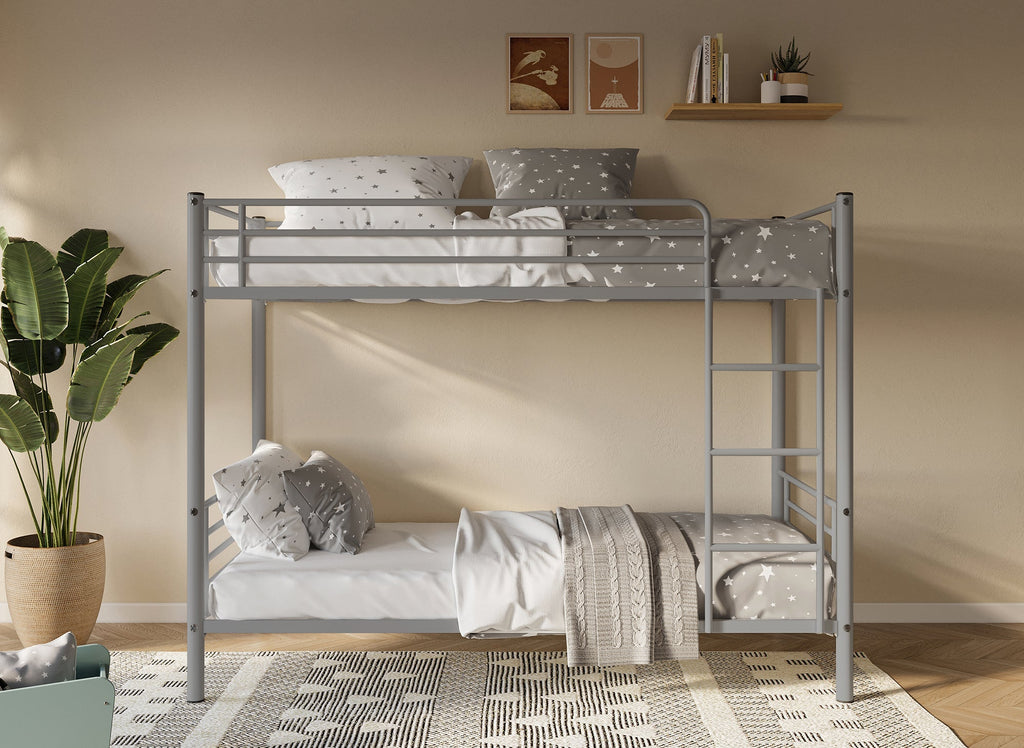 Lit superposé TWINS en métal gris 90 X 190 cm + sommiers