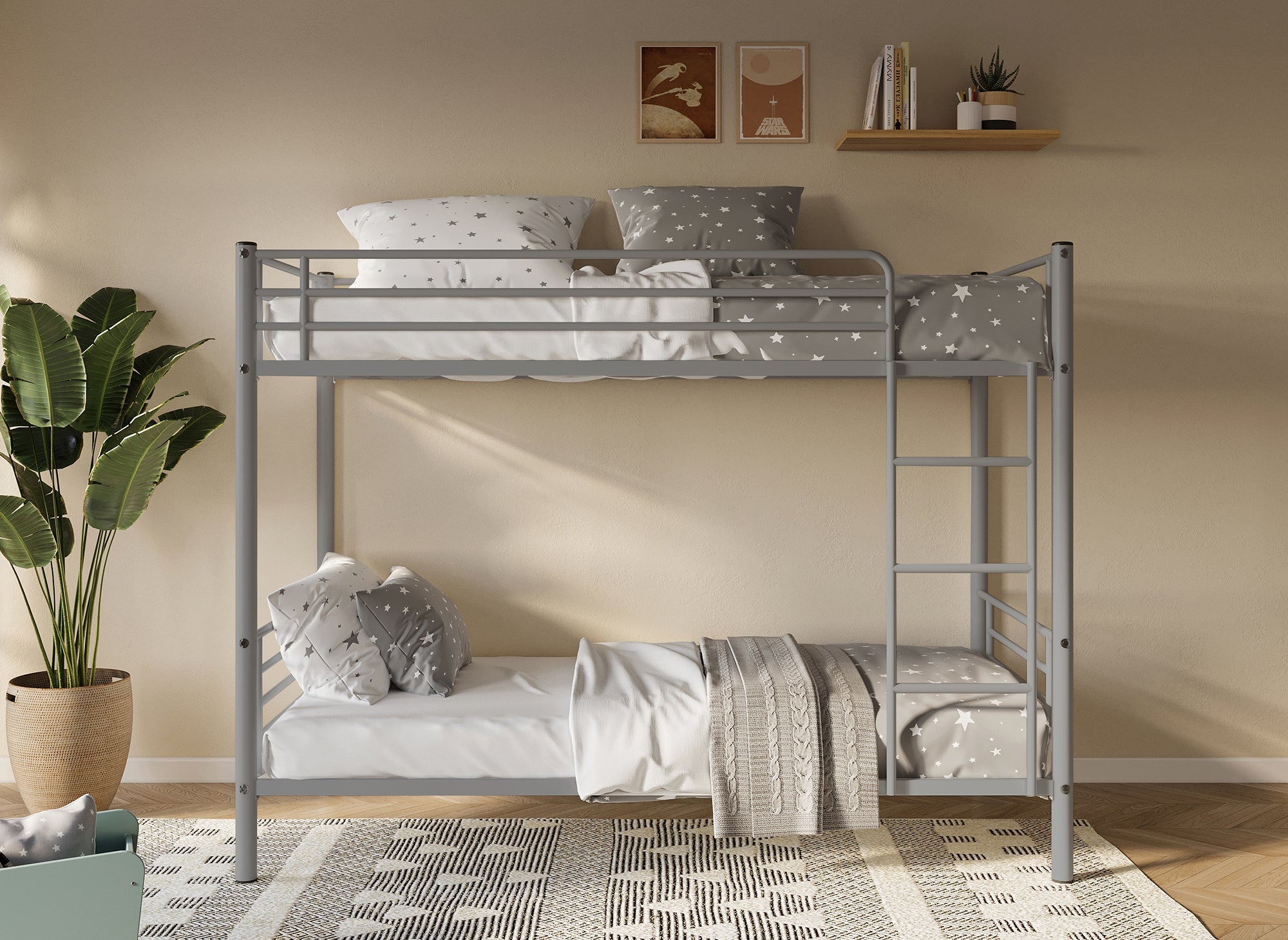 Lit superposé TWINS en métal gris 90 X 190 cm + sommiers