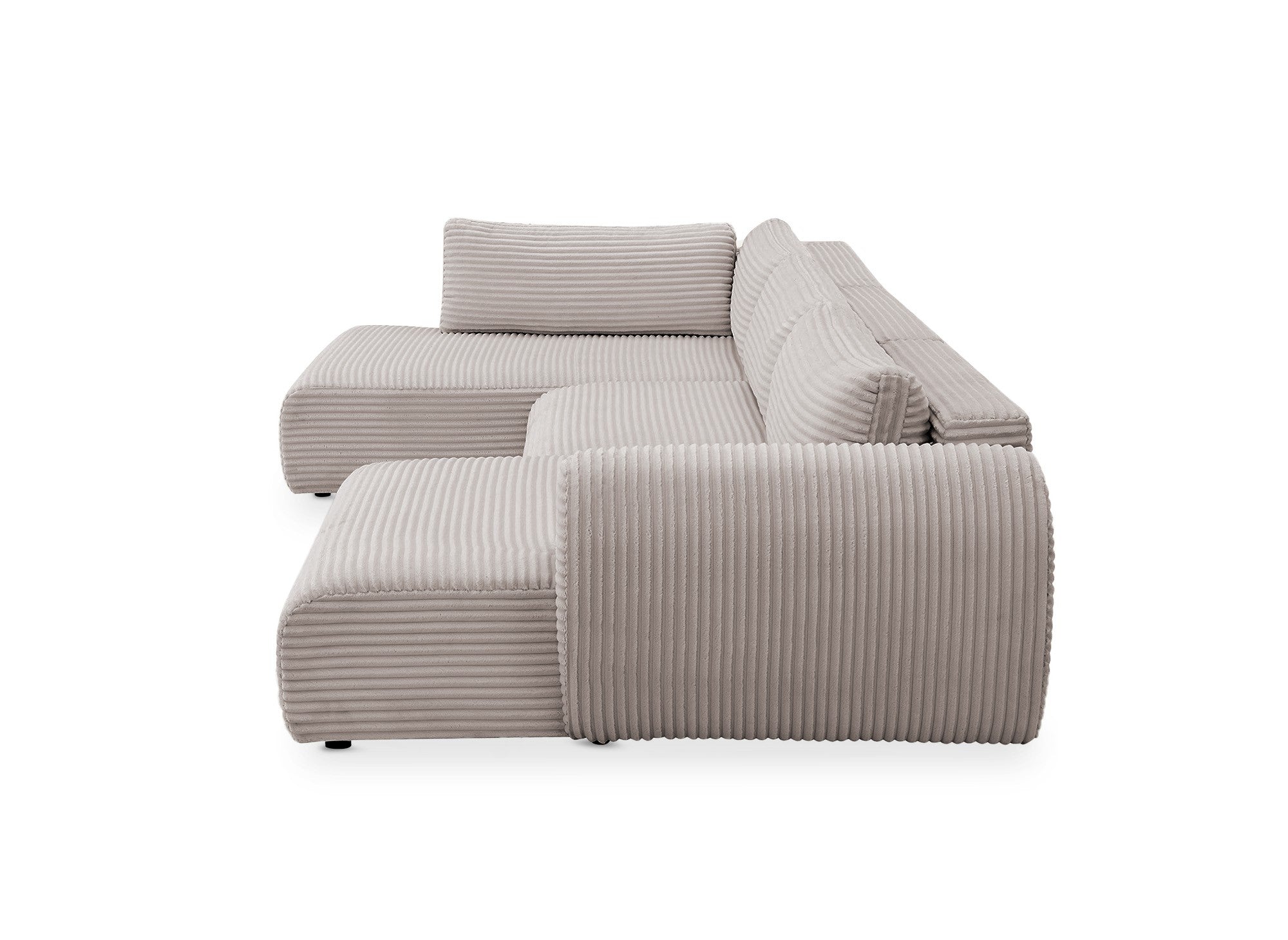 Canapé panoramique convertible avec coffre en velours gros côtelé taupe TILDA - Angle gauche