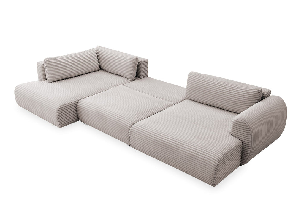 Canapé panoramique convertible avec coffre en velours gros côtelé taupe TILDA - Angle gauche