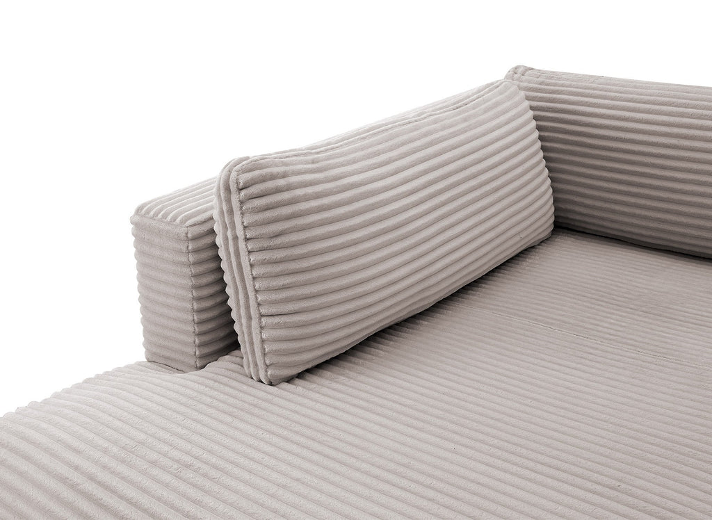 Canapé panoramique convertible avec coffre en velours gros côtelé taupe TILDA - Angle gauche