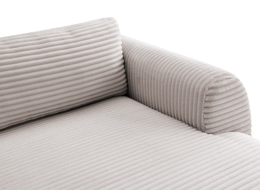 Canapé panoramique convertible avec coffre en velours gros côtelé taupe TILDA - Angle gauche