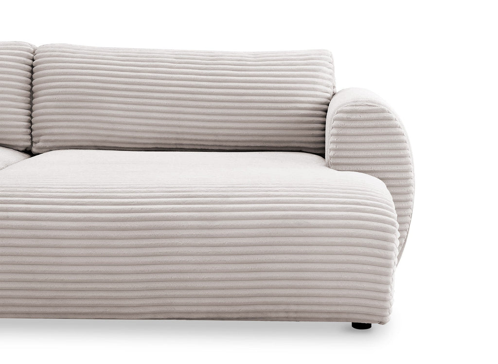 Canapé panoramique convertible avec coffre en velours gros côtelé taupe TILDA - Angle gauche