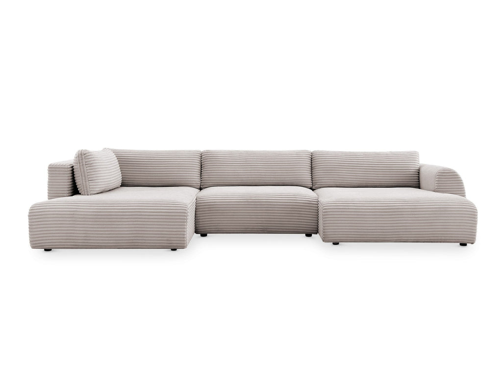 Canapé panoramique convertible avec coffre en velours gros côtelé taupe TILDA - Angle gauche