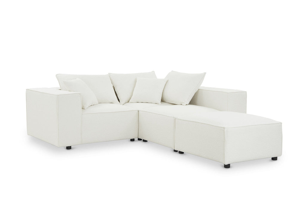 Canapé d'angle modulable en tissu effet peau de mouton blanc écru HARLEM