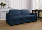 Canapé convertible 3 places LOUNA en tissu bleu denim ouverture express