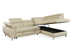 Canapé d'angle convertible matelassé avec coffre en velours beige LUCIANO - Angle droit