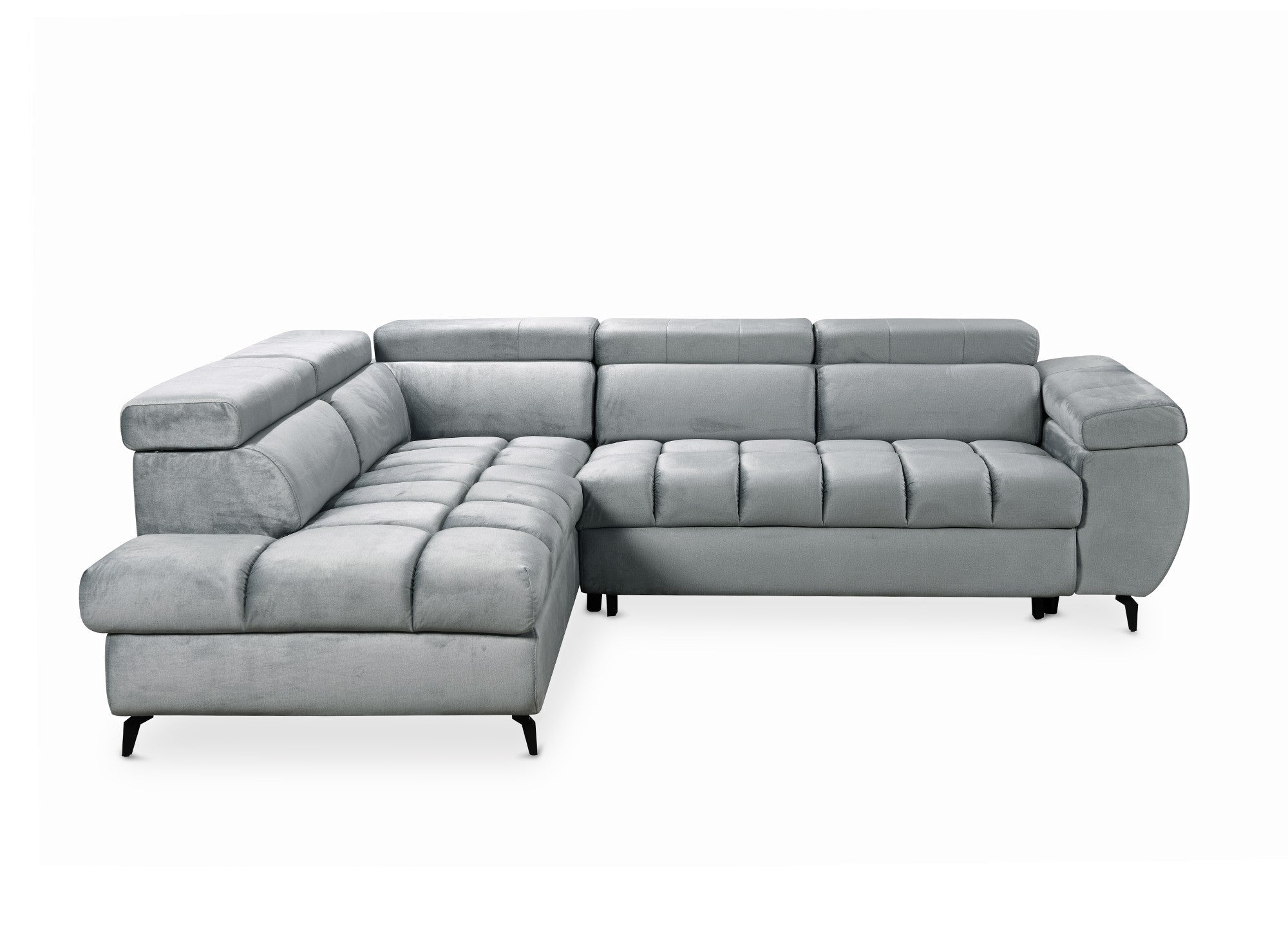 Canapé d'angle convertible matelassé avec coffre en velours gris LUCIANO - Angle gauche