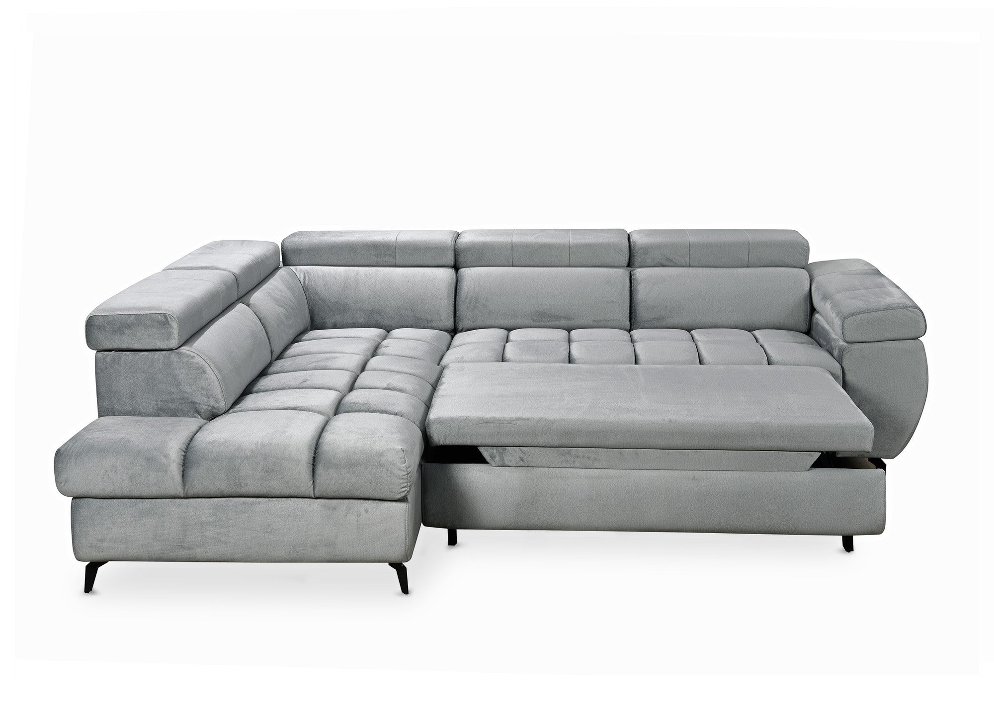 Canapé d'angle convertible matelassé avec coffre en velours gris LUCIANO - Angle gauche