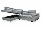Canapé d'angle convertible matelassé avec coffre en velours gris LUCIANO - Angle gauche