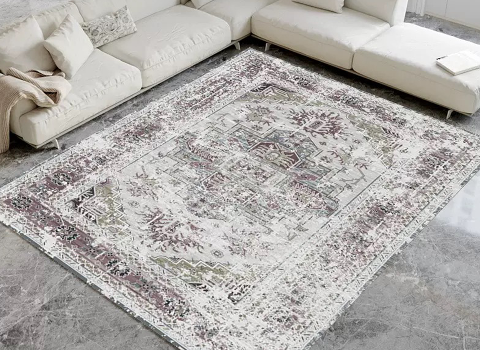 Tapis rectangulaire style oriental gris et blanc 160x230 cm RAJAH