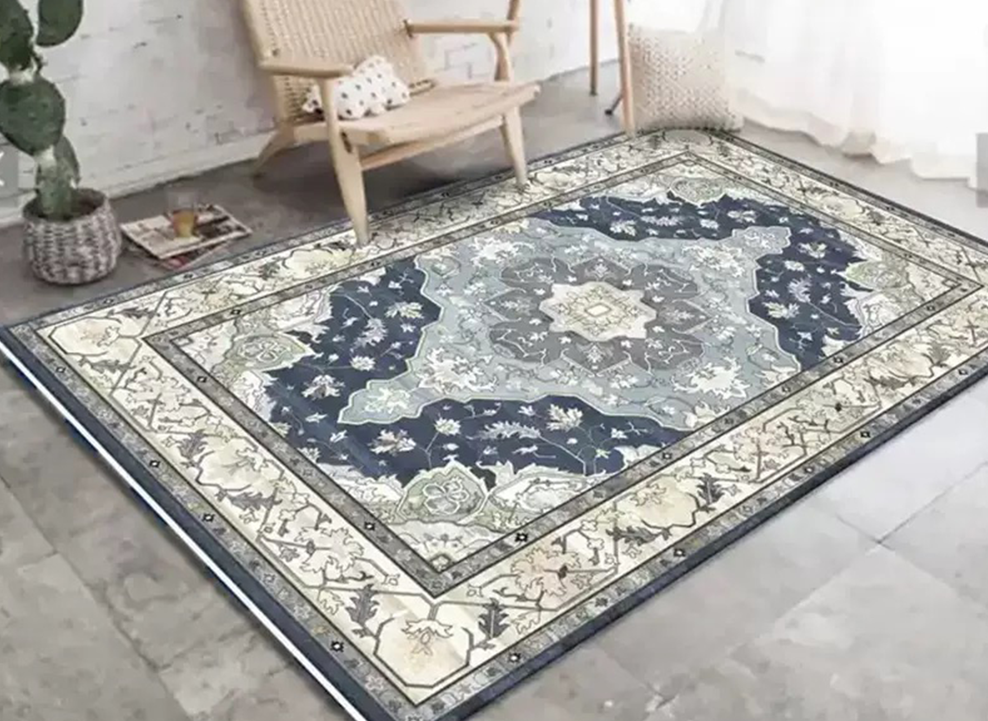 Tapis rectangulaire style oriental bleu et blanc 160x230 cm JASMINE