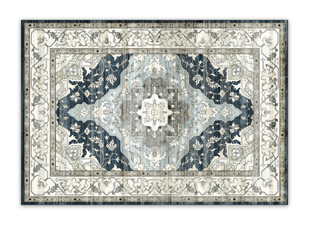 Tapis rectangulaire style oriental bleu et blanc 160x230 cm JASMINE