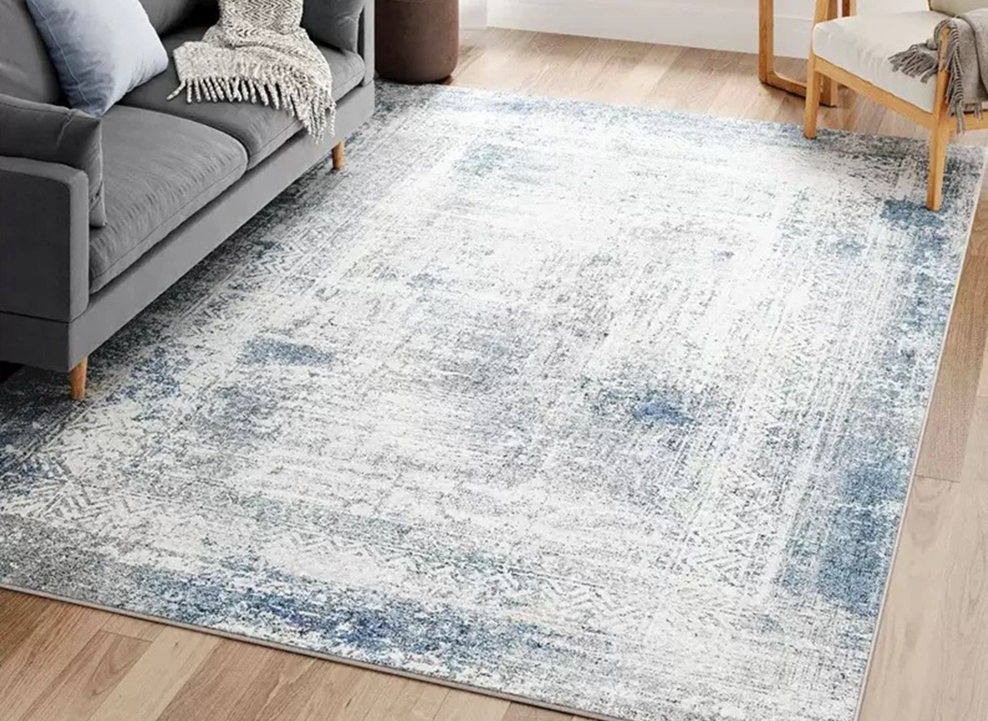 Tapis rectangulaire style vintage bleu et blanc 160x230 cm KALIMA