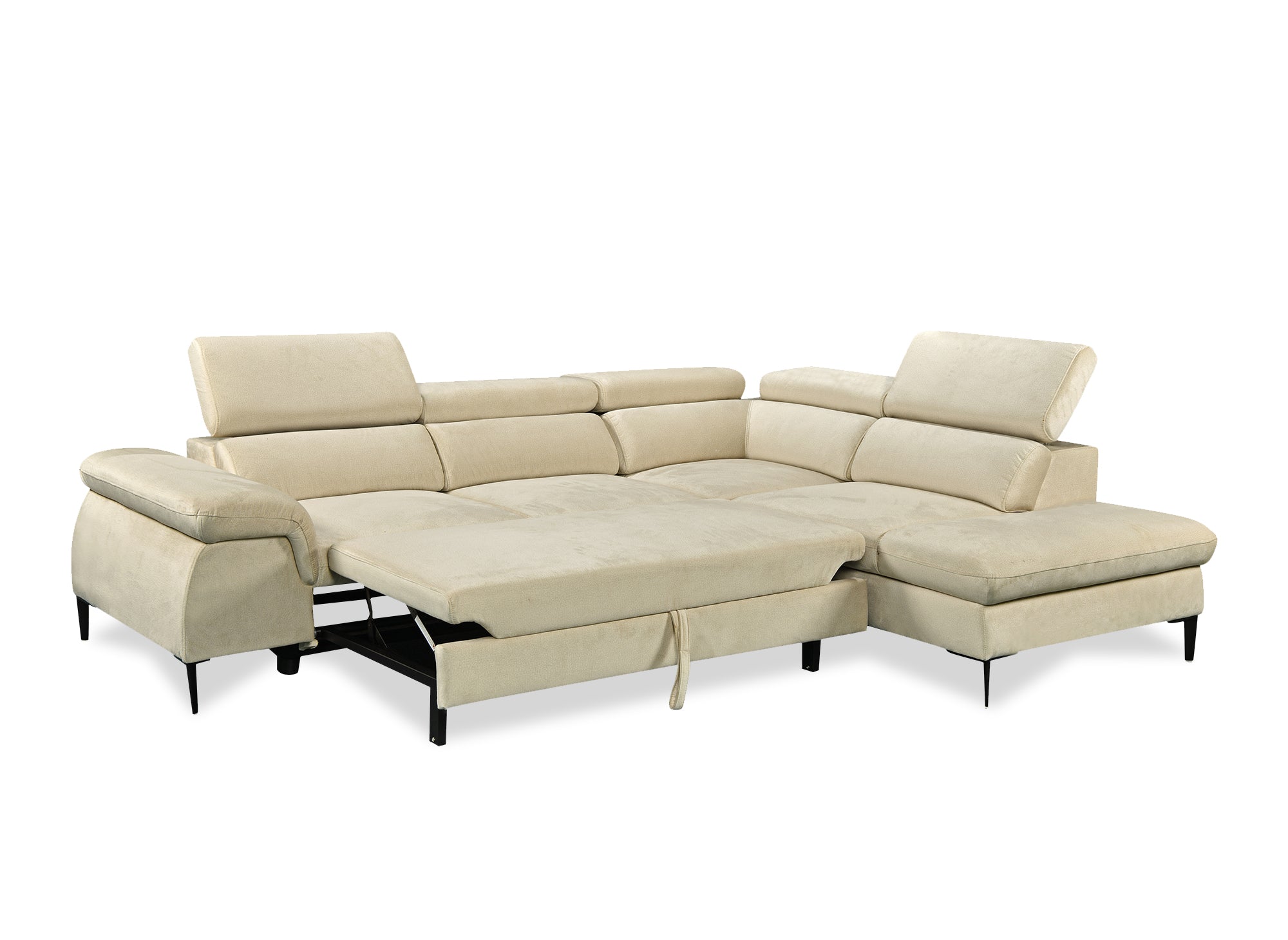 Canapé d'angle convertible avec coffre de rangement en velours beige SWAN - Angle droit