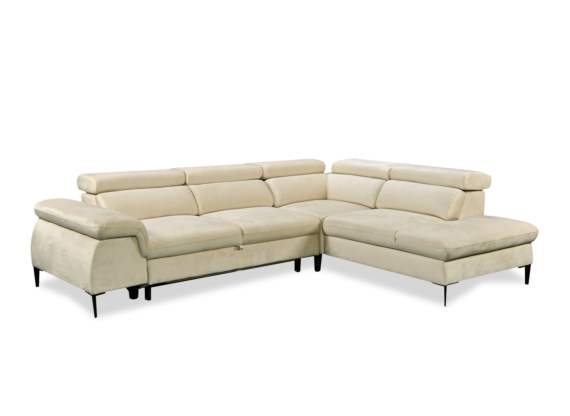 Canapé d'angle convertible avec coffre de rangement en velours beige SWAN - Angle droit