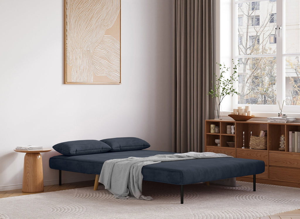 Banquette convertible 2 places en velours gris TONKA