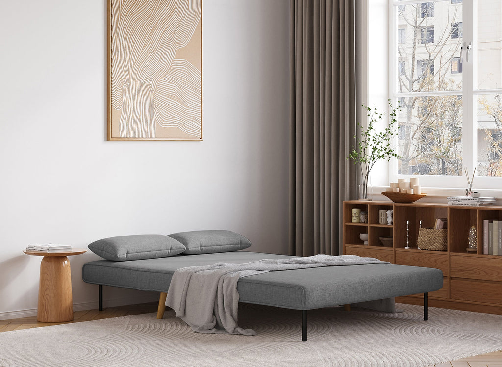 Banquette convertible 2 places en tissu gris TONKA