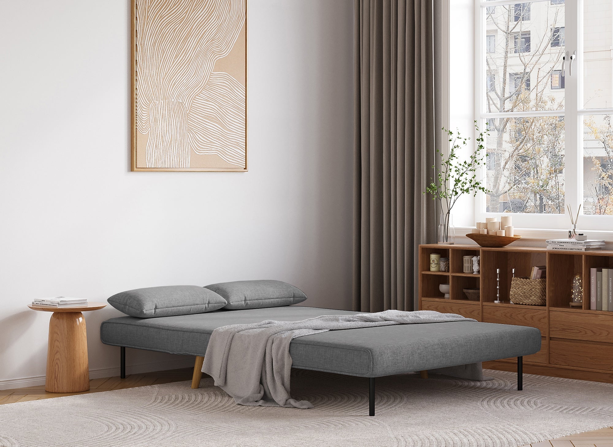 Banquette convertible 2 places en tissu gris TONKA