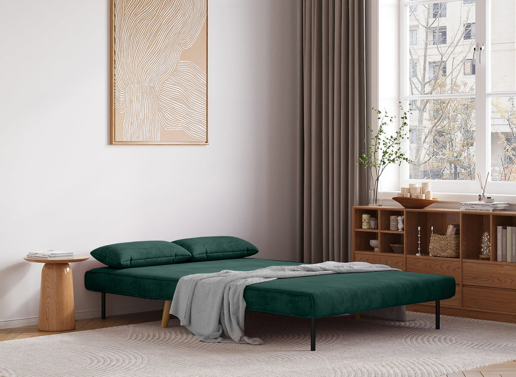 Banquette convertible 2 places en velours vert TONKA