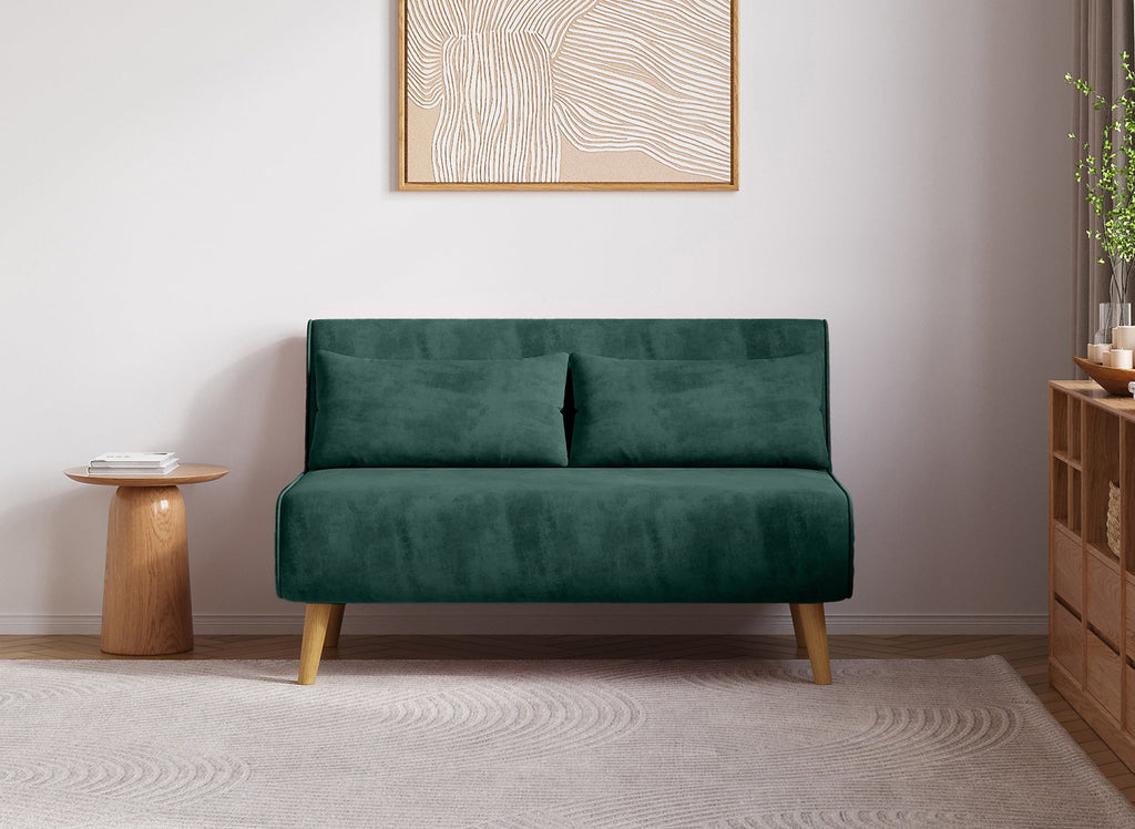 Banquette convertible 2 places en velours vert TONKA