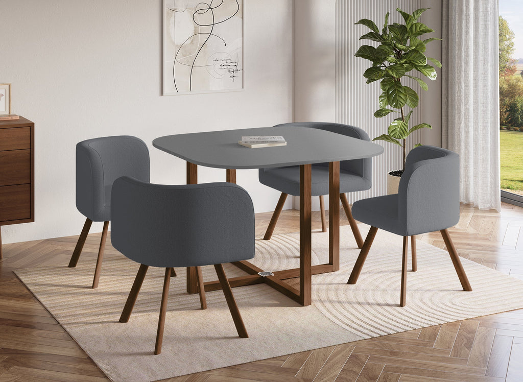 Ensemble table + 4 chaises encastrables grises FLEN