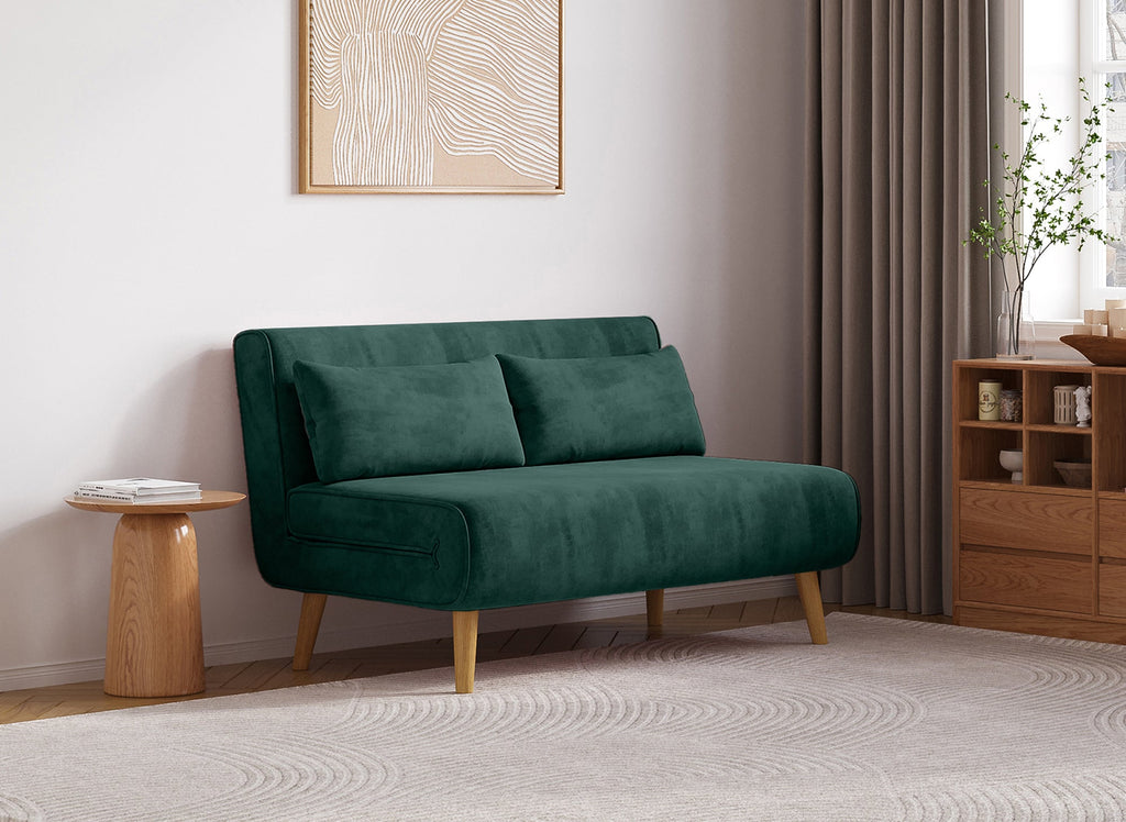 Banquette convertible 2 places en velours vert TONKA