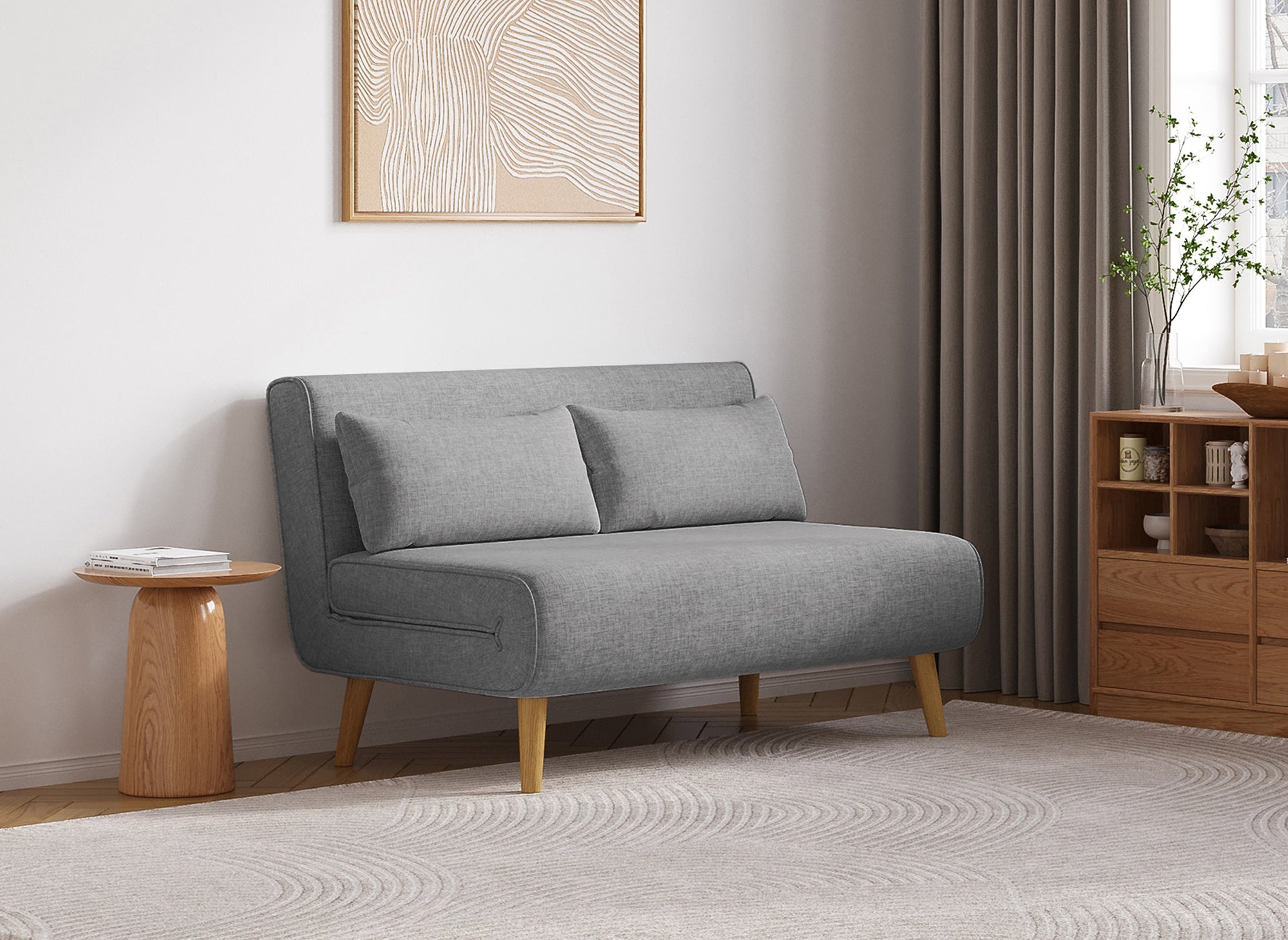 Banquette convertible 2 places en tissu gris TONKA