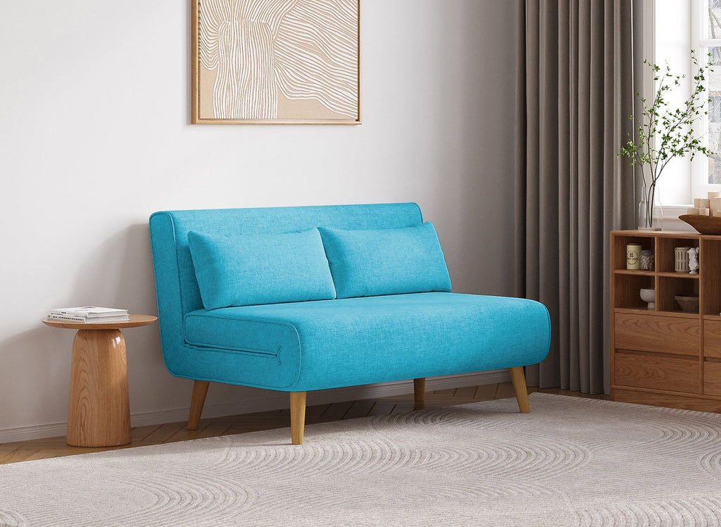 Banquette convertible 2 places en tissu bleu turquoise TONKA