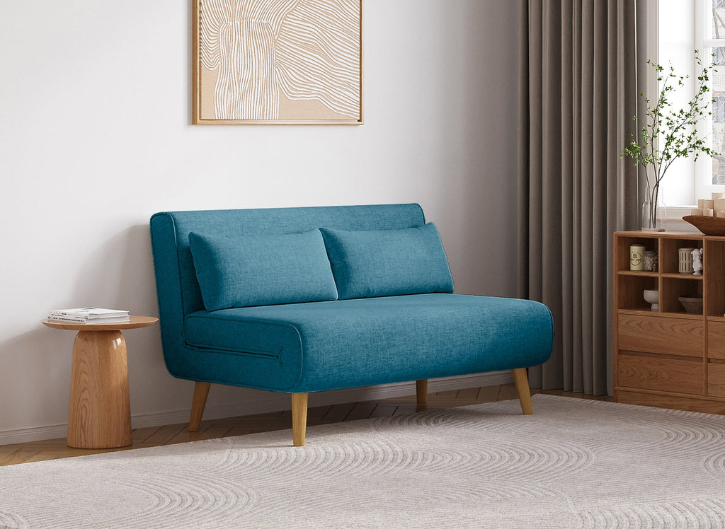 Banquette convertible 2 places en tissu bleu TONKA