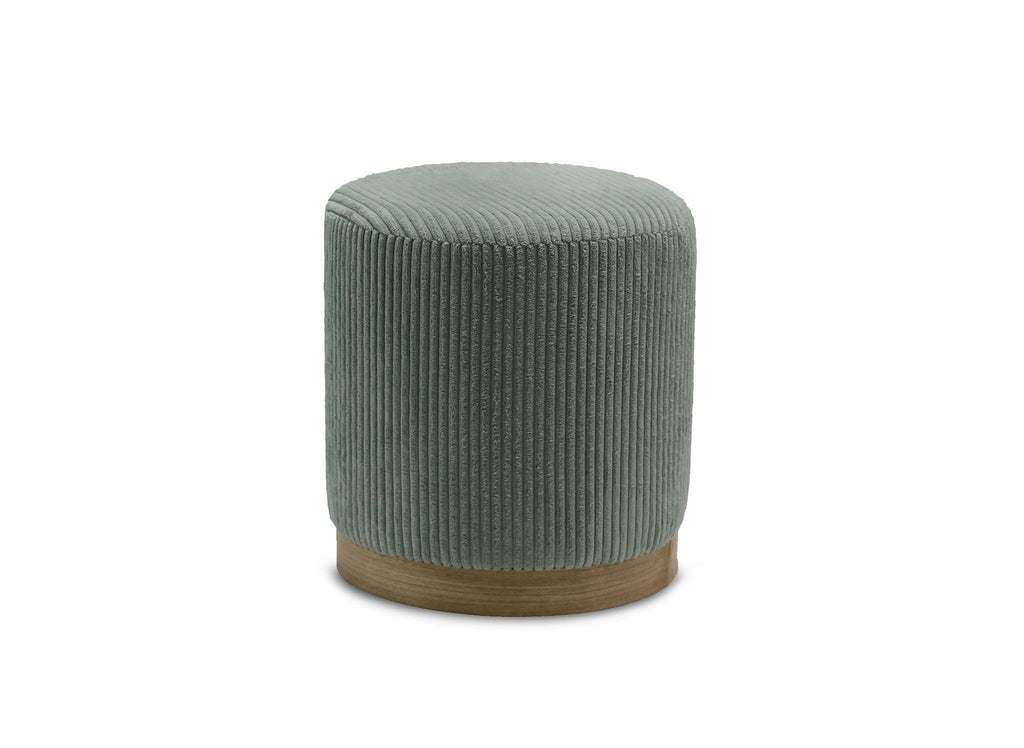 Pouf design en velours côtelé vert d'eau et pied en bois NAORA