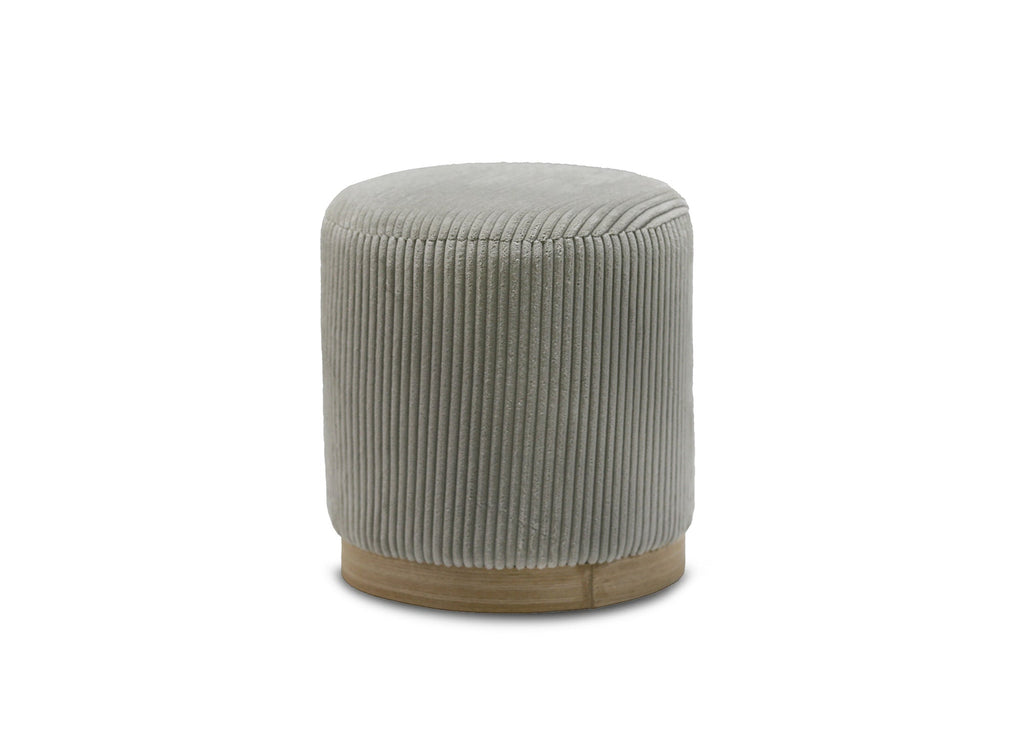Pouf design en velours côtelé gris et pied en bois NAORA