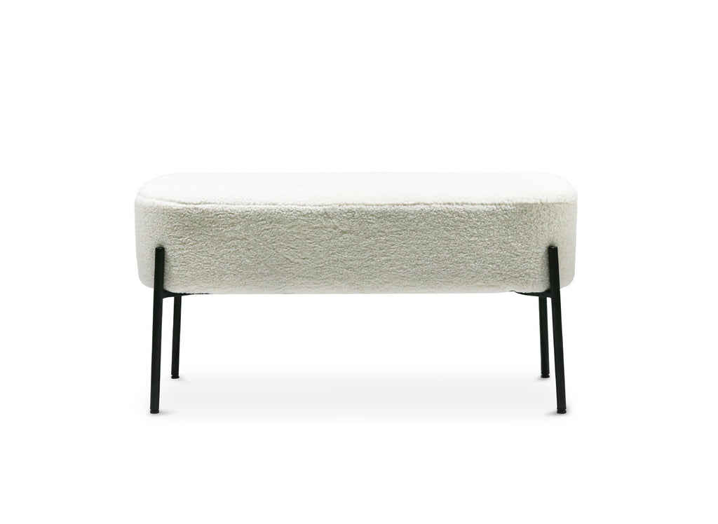 Banquette en tissu effet peau de mouton blanc écru et pieds en métal noir LEYAN