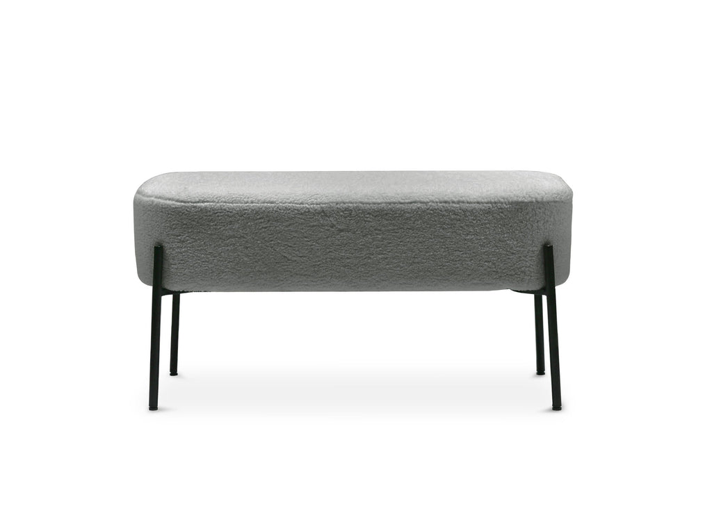 Banquette en tissu effet peau de mouton gris et pieds en métal noir LEYAN