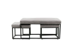 Banquette avec poufs en tissu bouclette gris et pieds en métal noir BECKIE
