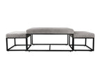 Banquette avec poufs en tissu bouclette gris et pieds en métal noir BECKIE
