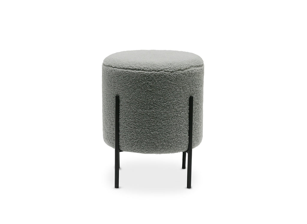 Pouf design en tissu bouclette gris et pieds en métal noir LIREN