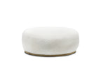 Pouf ovale en tissu effet peau de mouton blanc écru et bois CALY