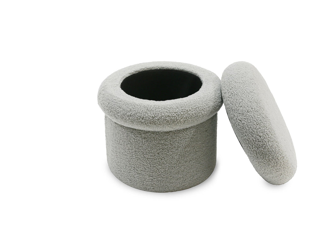 Pouf coffre en tissu bouclette gris SHERA