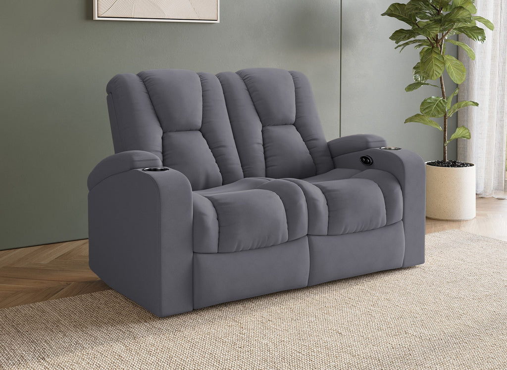 Canapé 2 places relax électrique en tissu microfibre gris EL CLARENCE