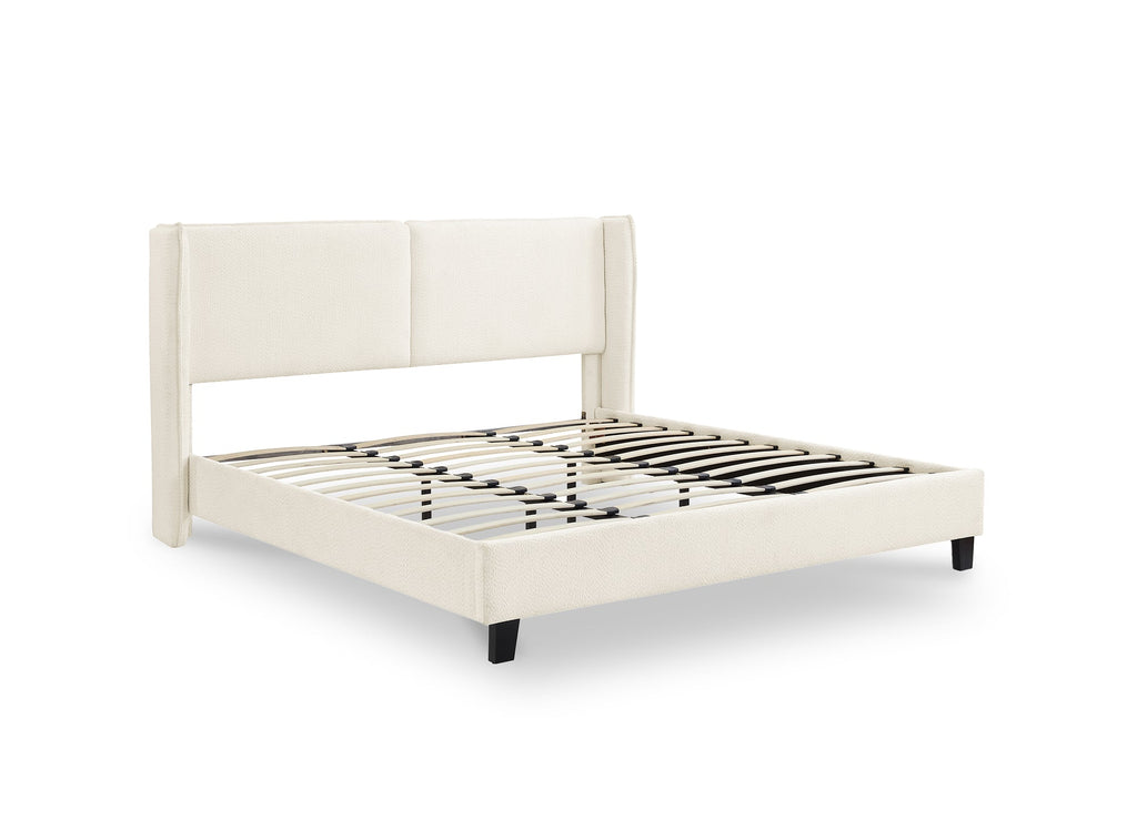 Lit double en tissu effet peau de mouton beige 160x200 cm KAYDEN