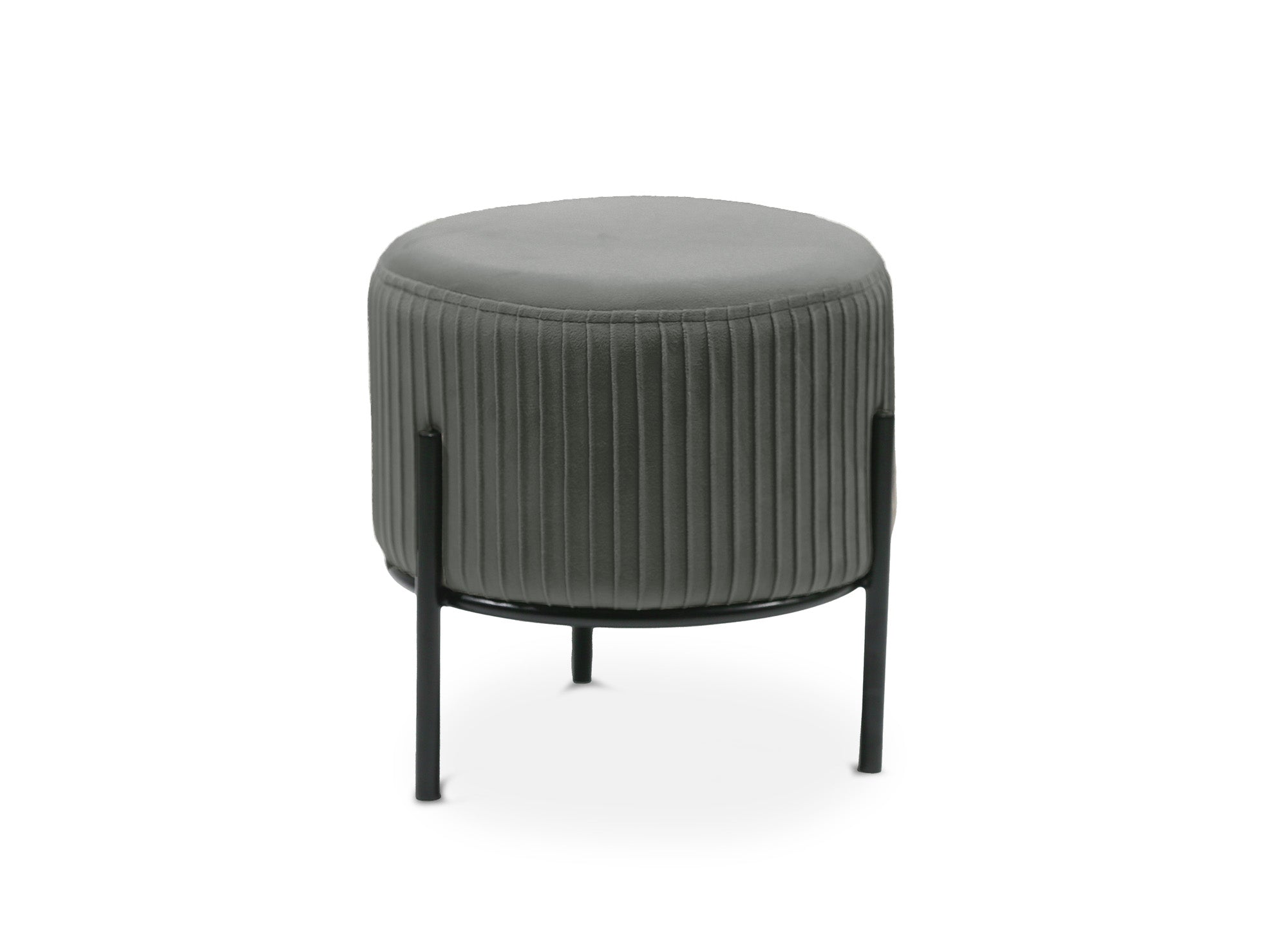 Pouf design en velours gris et pieds en métal noir GALY