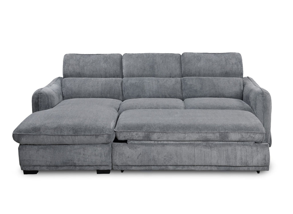 Canapé d'angle gauche convertible avec coffre en velours côtelé épais gris PETUNIA - Angle gauche