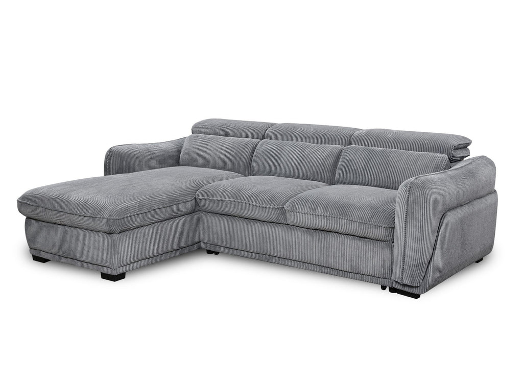 Canapé d'angle gauche convertible avec coffre en velours côtelé épais gris PETUNIA - Angle gauche