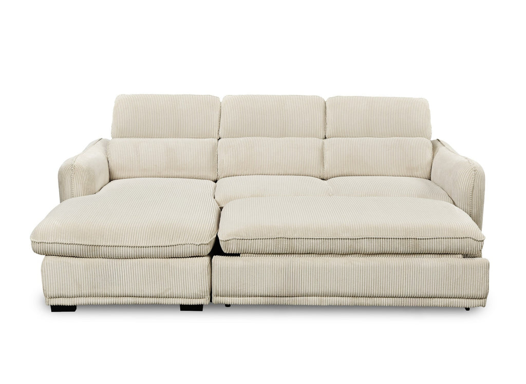 Canapé d'angle gauche convertible avec coffre en velours côtelé épais beige PETUNIA - Angle gauche